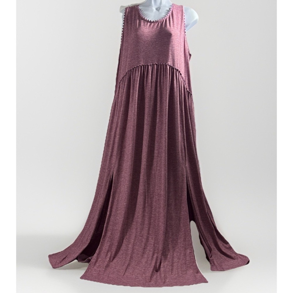 Exlura Boho Babydoll Slit Maxi Dress Heather Mauve XL